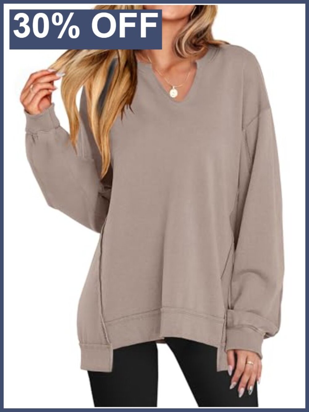 Womens Oversized V-Neck Sweatshirt Patchwork High-Low Pullover Casual Trendy